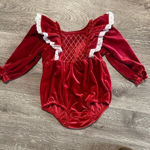 Red Velvet Baby Romper with Lace Trim
